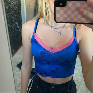 Blue and pink lace tank